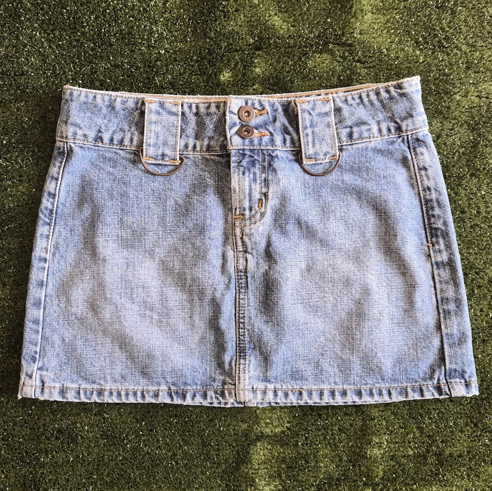 L.E.I Lei Denim Mini Skirt Womens Size 1 Low Rise D-Ring Vintage Cyber Y2K Blue